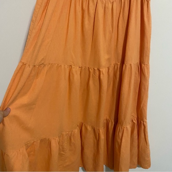 Charlie Holiday Orange Tiered Linen Maxi Dress size Small - Picture 4 of 11